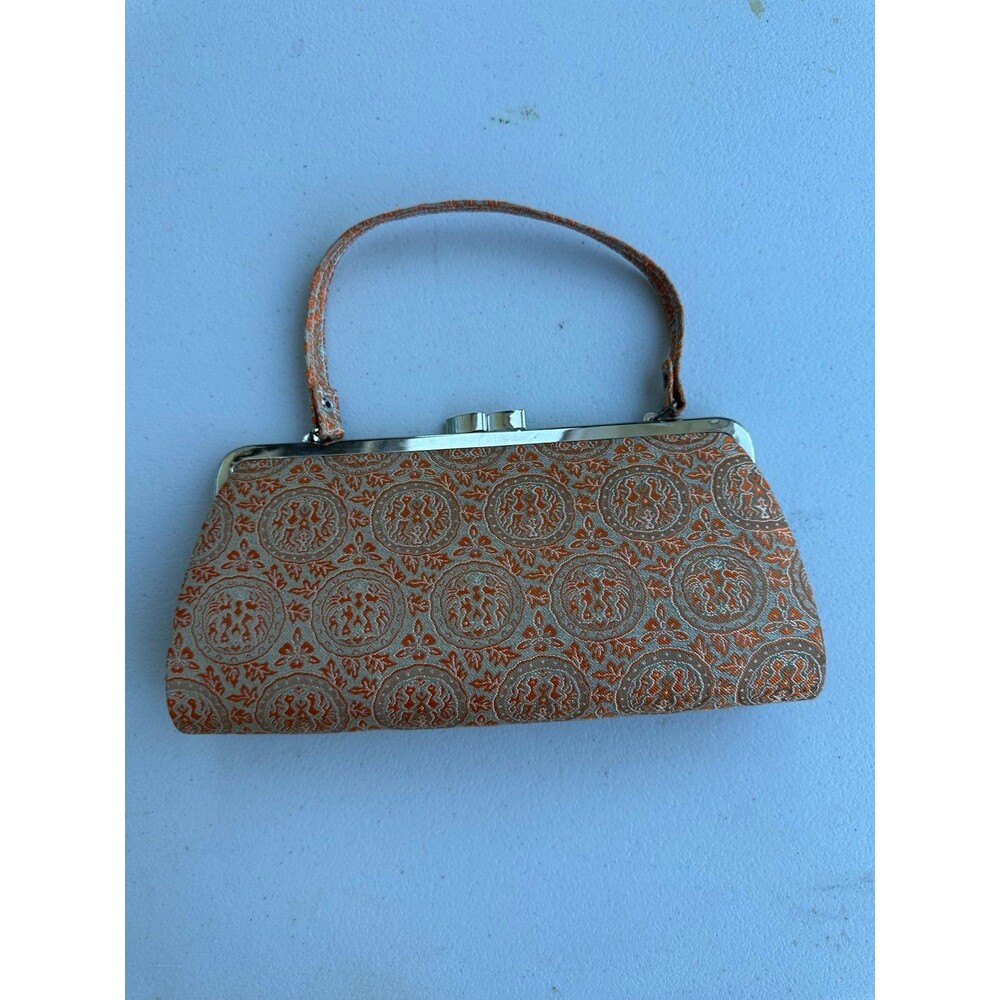 Vintage Japanese Metallic Brocade Tapestry Kiss Lock Clutch Frame Waso Bag Purse